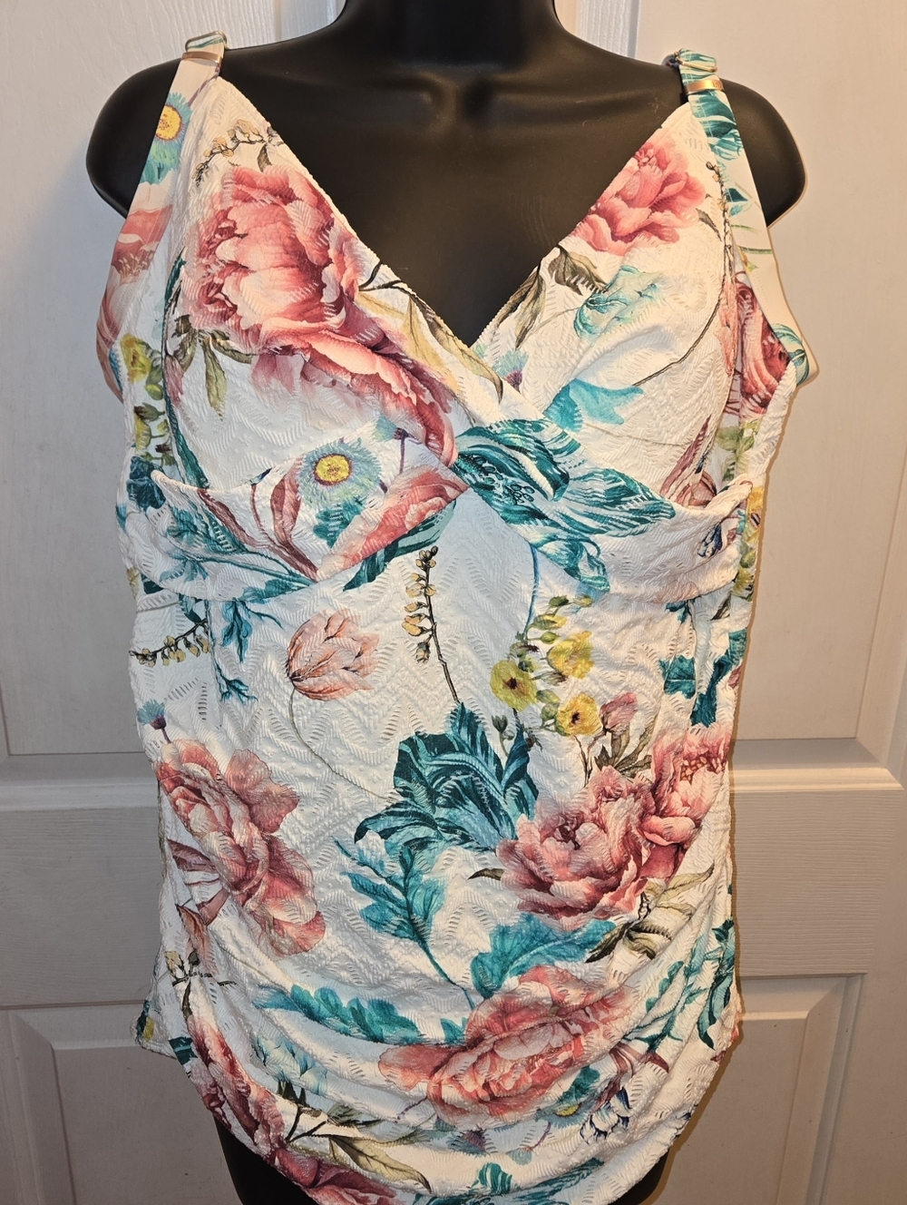 Plus Size One Piece White Floral Lace Shaping Swimsuit